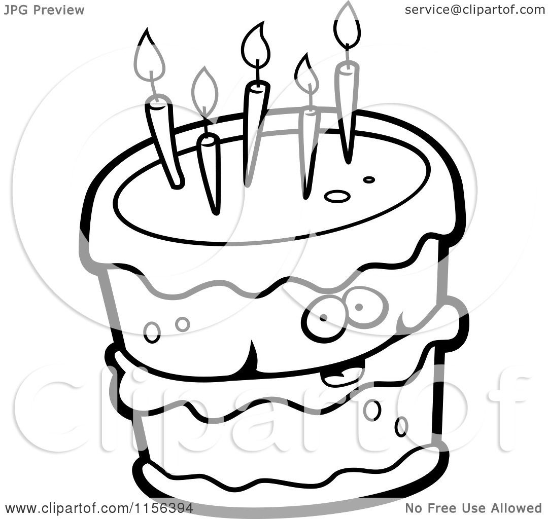 Cartoon Clipart Of A Black And White Birthday Cake ...