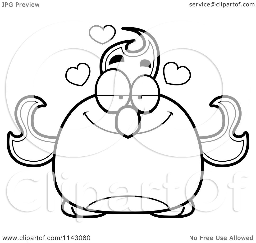 Cartoon Clipart Of A Black And White Chubby Infatuated Phoenix Fire