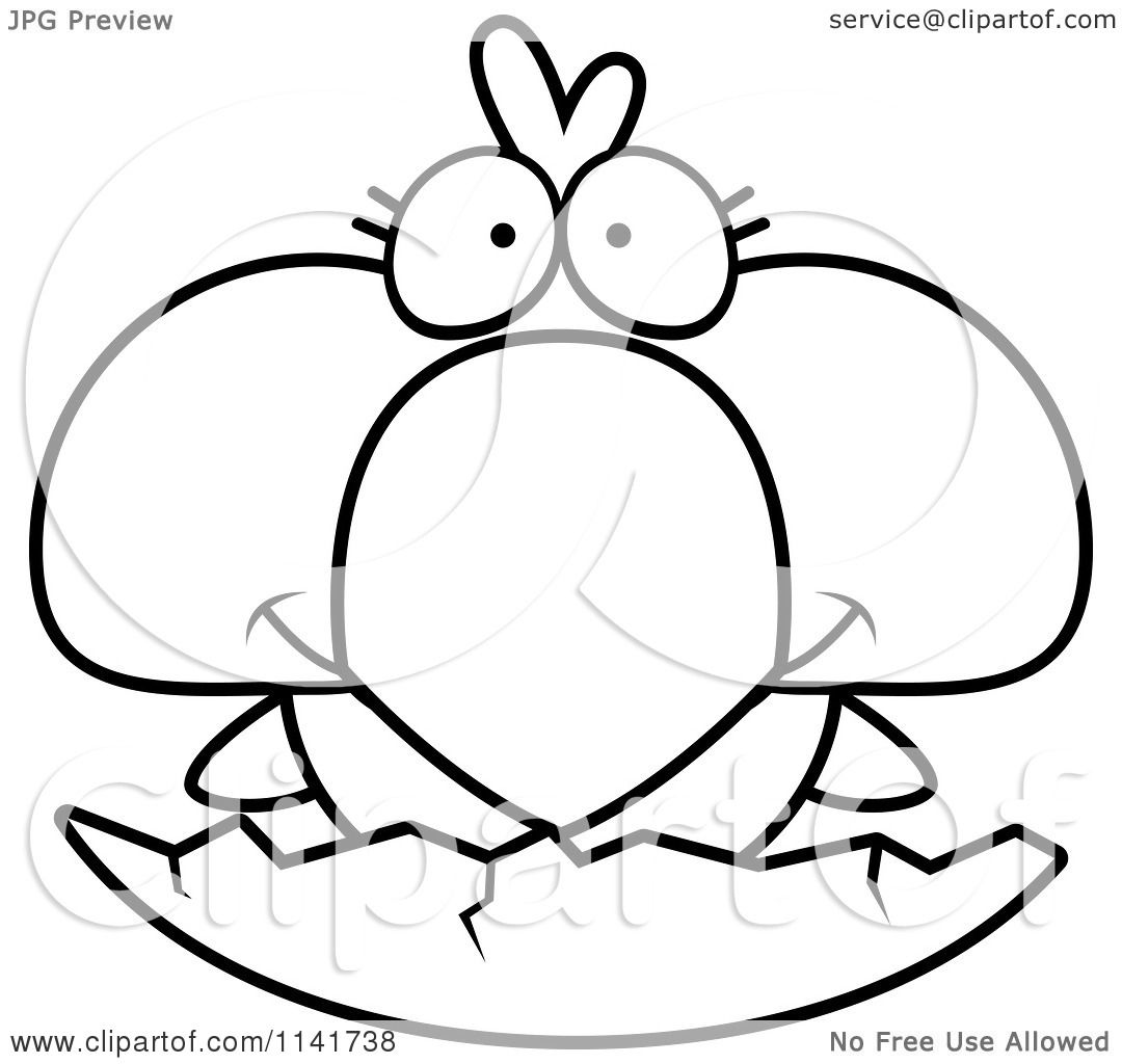 Cartoon Clipart Of A Black And White Cute Bird Chick Hatching From An 