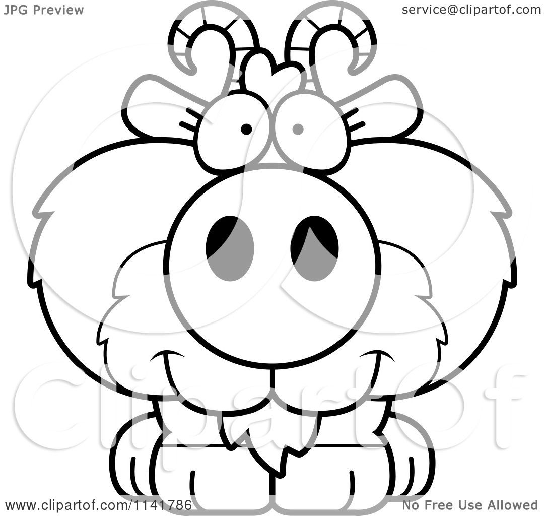 Cartoon Clipart Of A Black And White Cute Goat - Vector ...