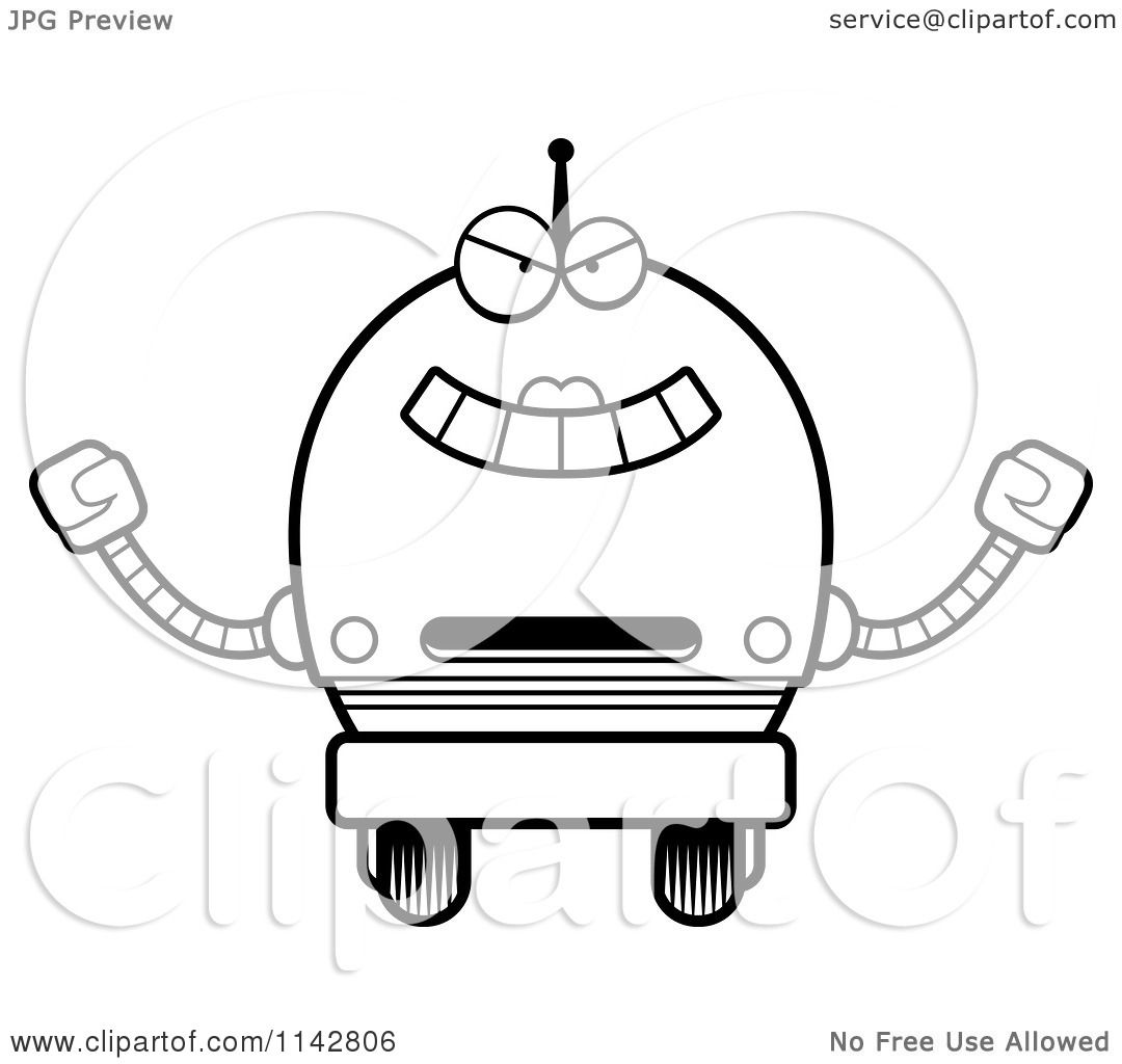 Cartoon Clipart Of A Black And White Evil Robot Girl