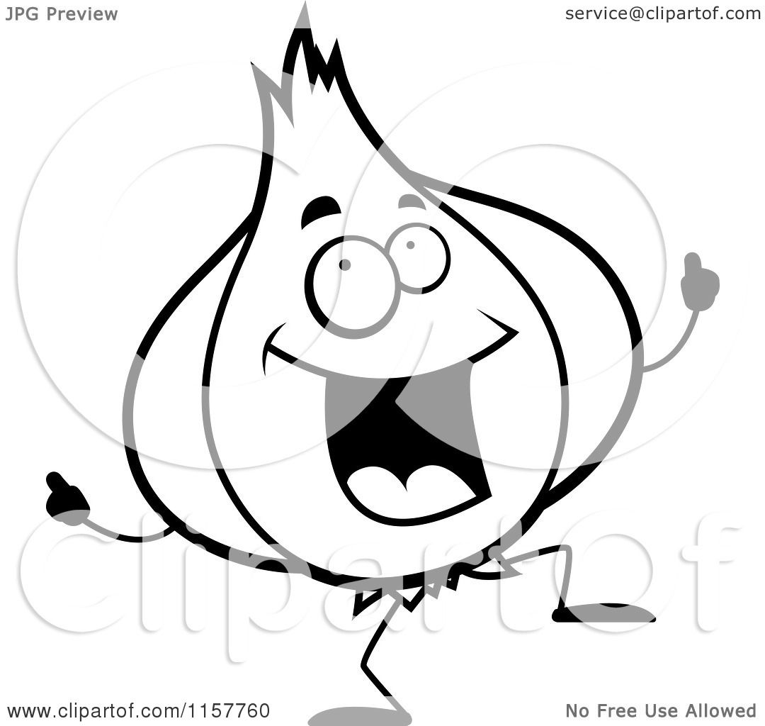 Cartoon Clipart Of A Black And White Garlic Dancing ...