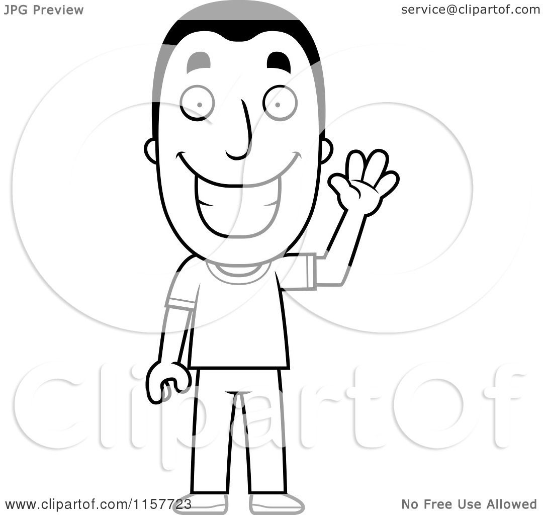 Cartoon-Clipart-Of-A-Black-And-White-Happy-Man-Waving-Vector-Outlined-Coloring-Page-10241157723.jpg