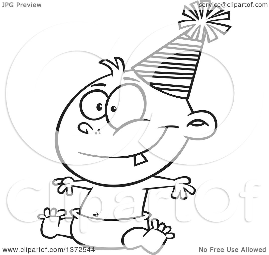 Cartoon Clipart of a Black and White Happy New Year Baby ...