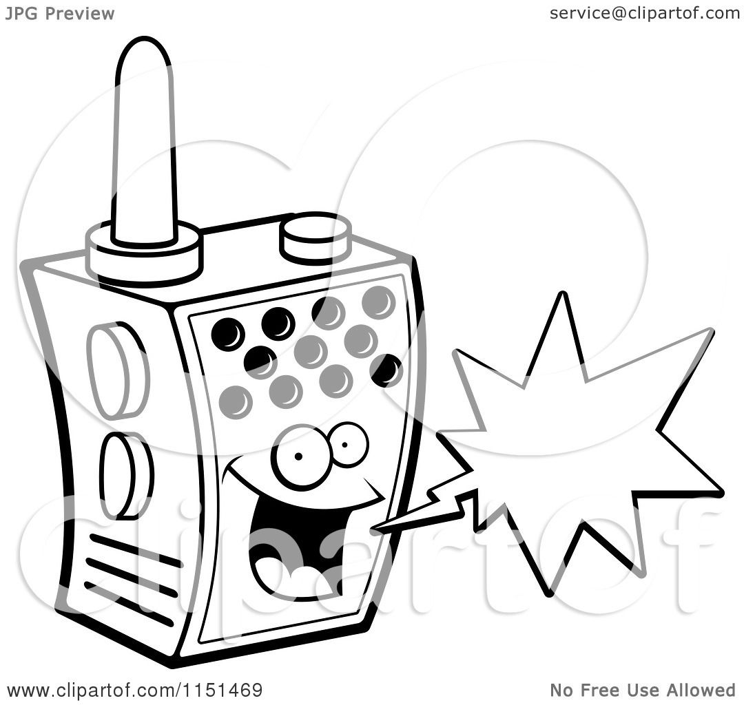 Cartoon Clipart Of A Black And White Happy Walky Talky Character with a