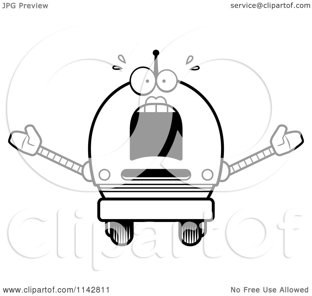 Cartoon Clipart Of A Black And White Scared Robot Girl