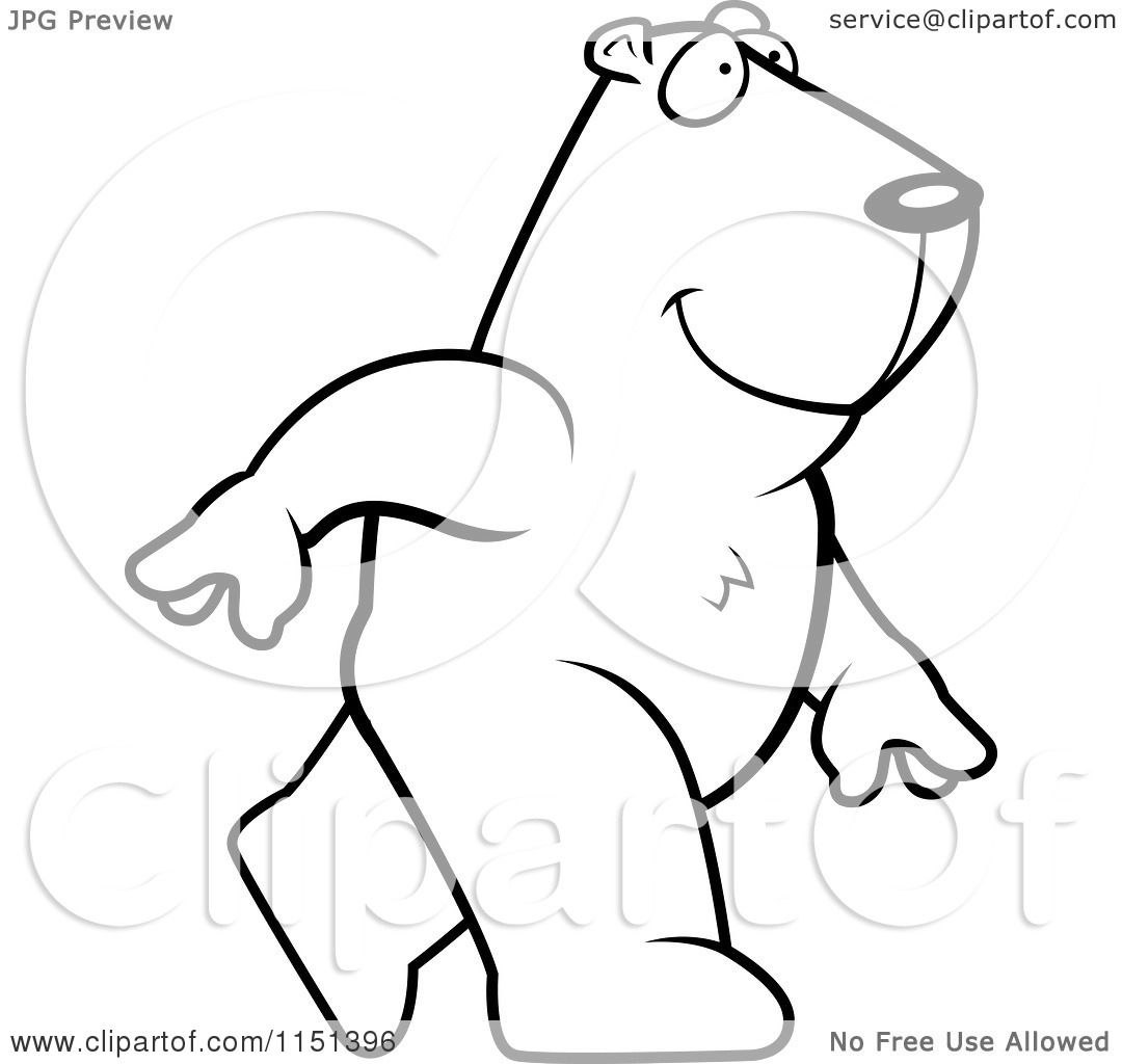 Cartoon Clipart Of A Black And White Walking Groundhog - Vector