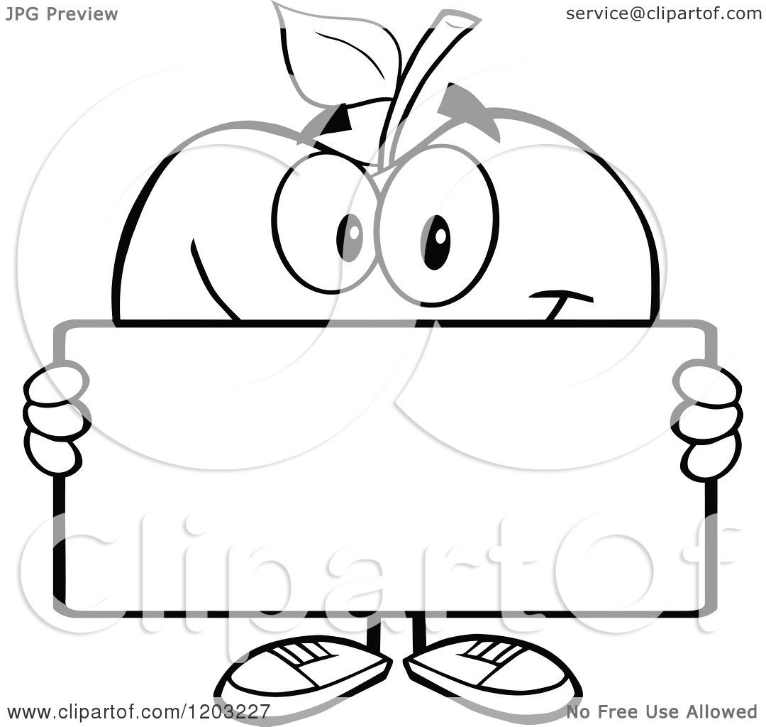 Cartoon of a Black and White Apple Character Holding a ...