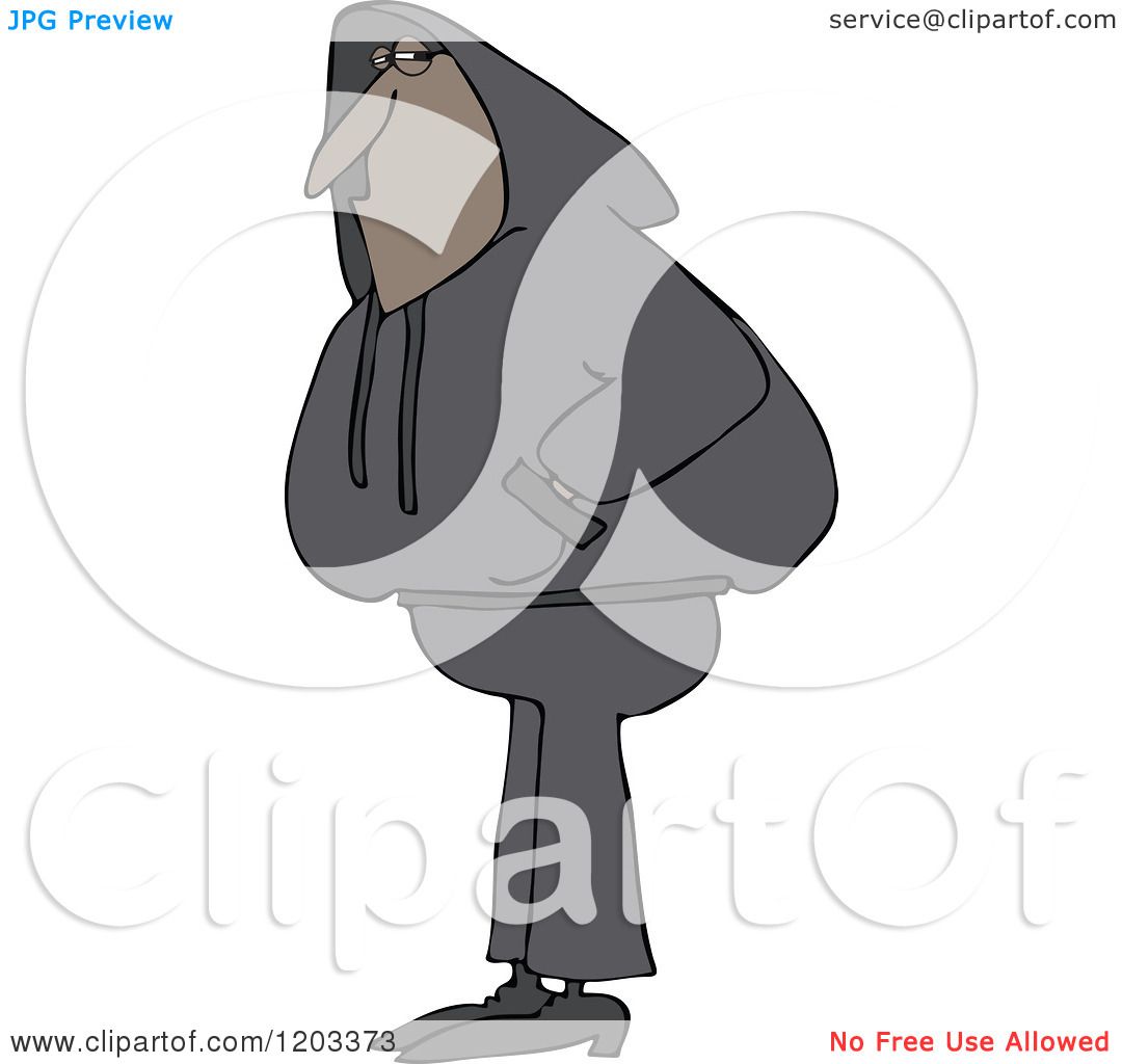 Cartoon of a Black Man Wearing a Hoodie Sweater - Royalty Free Vector