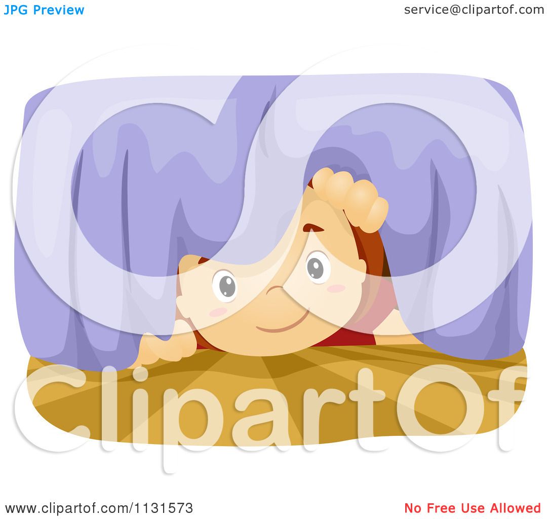 Cartoon Of A Boy Looking Under A Bed - Royalty Free Vector Clipart by ...