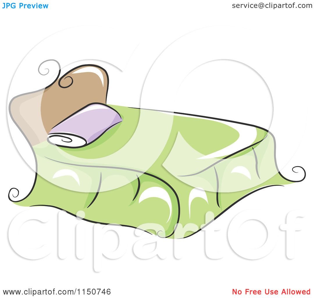of a Chic Bed with a Green Blanket - Royalty Free Vector Clipart ...