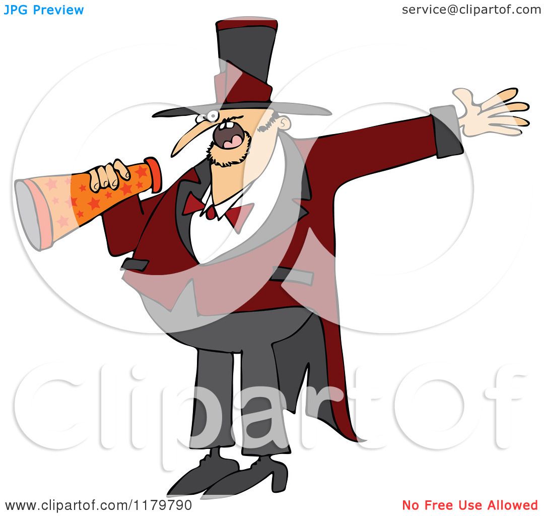 Cartoon of a Circus Ringmaster Man Making an Announcement with a