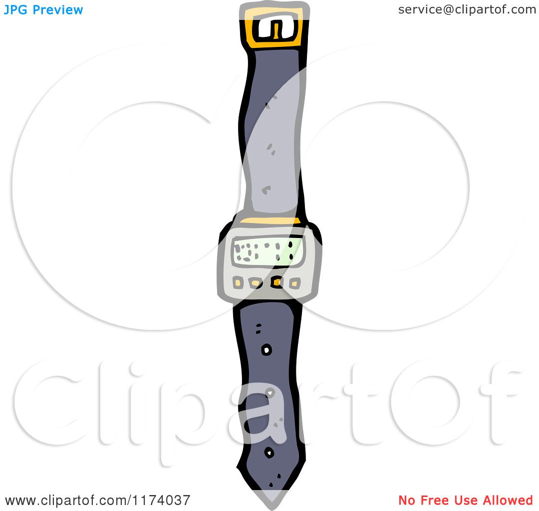 Cartoon of a Digital Wrist Watch - Royalty Free Vector Clipart by