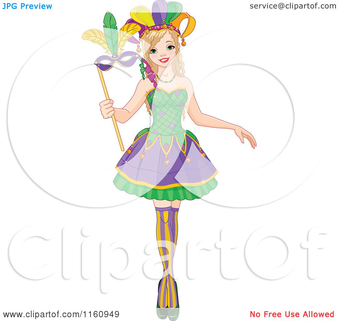 Cartoon Of A Festive Mardi Gras Woman Holding A Mask Royalty Free Vector Clipart By Pushkin 