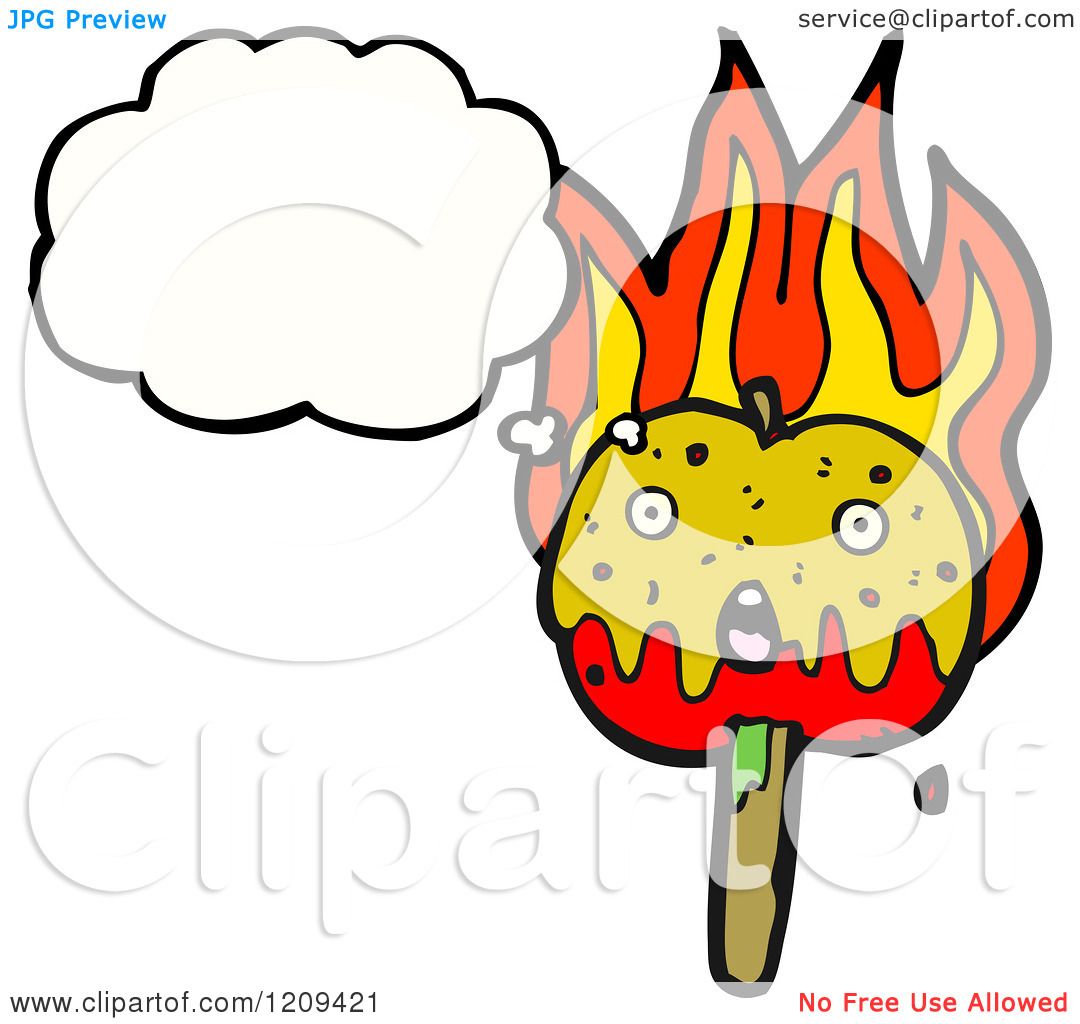 Cartoon of a Flaming Caramel Apple Thinking - Royalty Free Vector