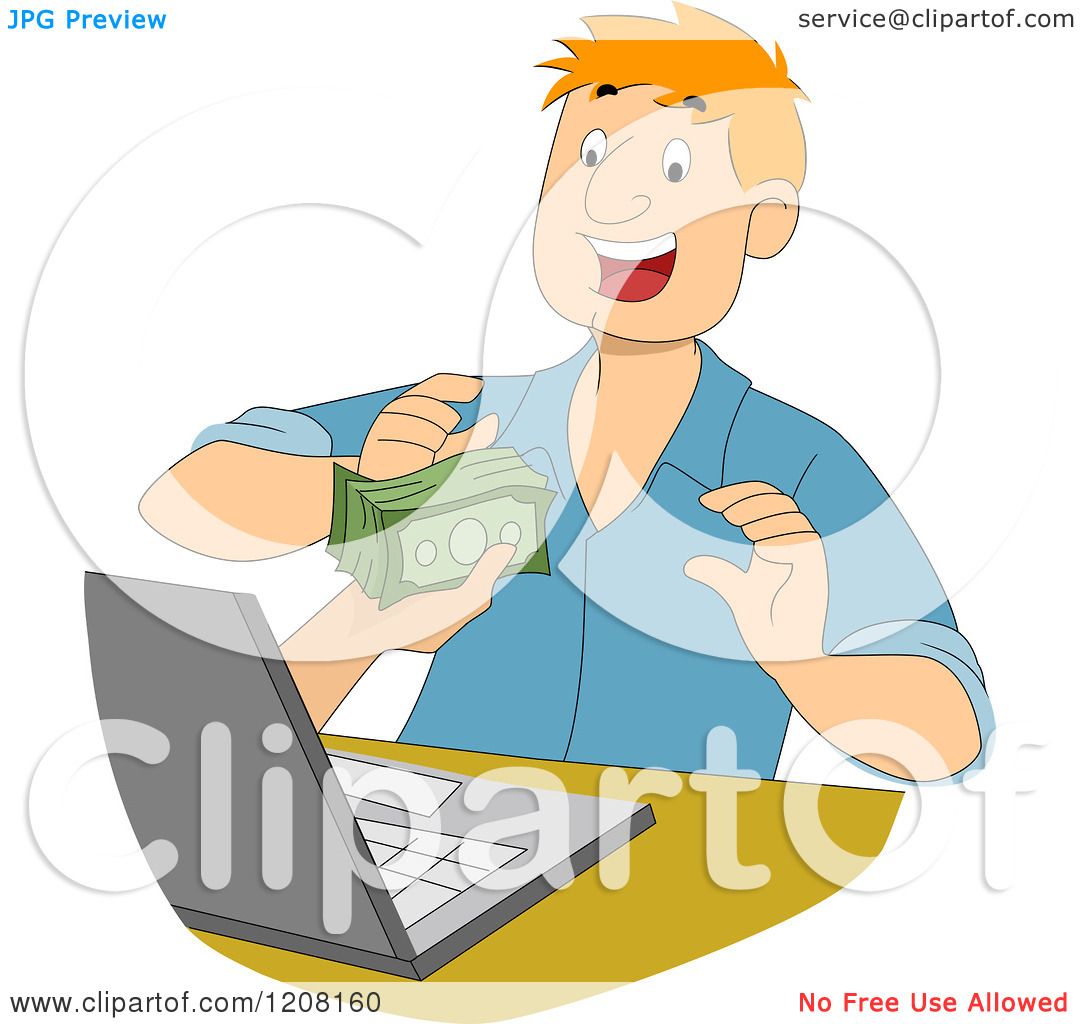 Cartoon of a Hand Reaching out from a Laptop to Give a Man Cash