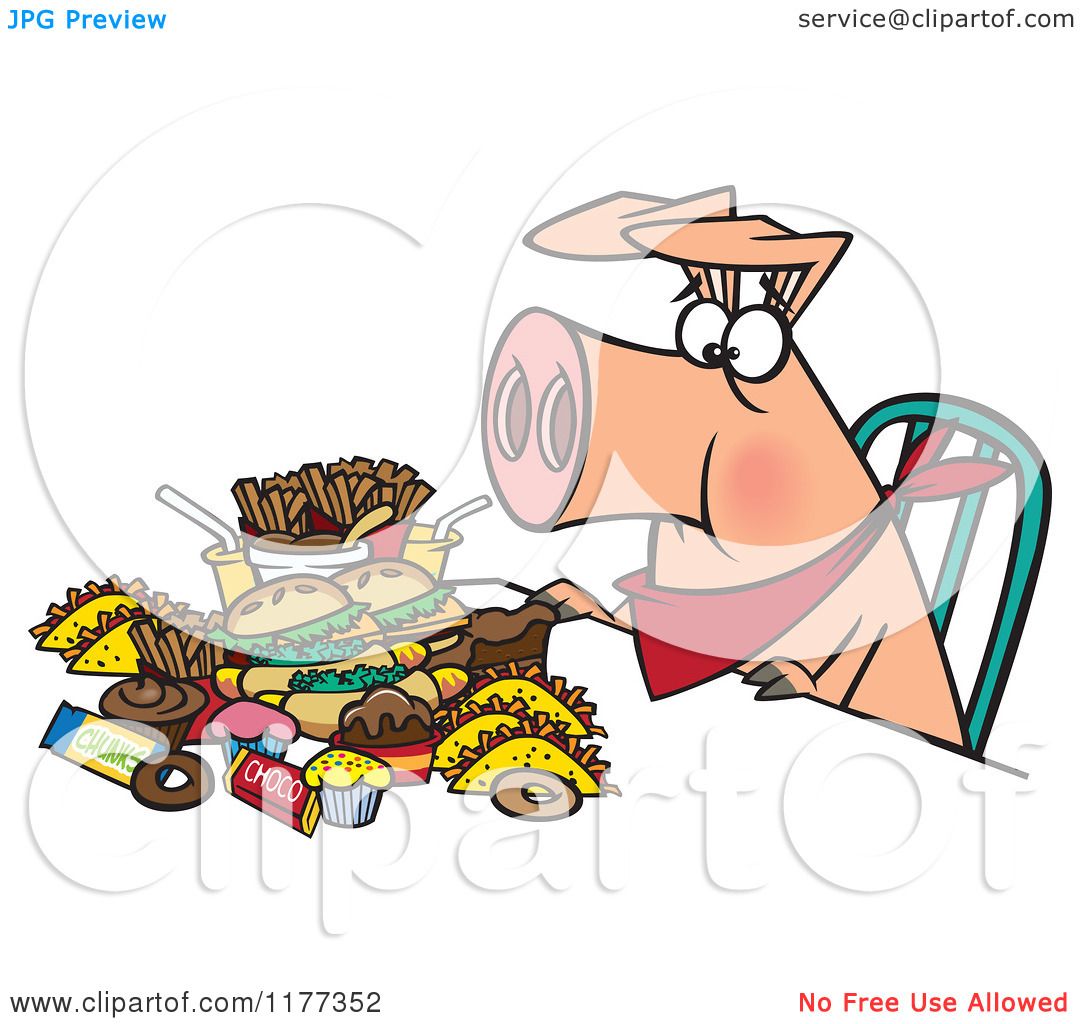Cartoon of a Pigging out Hog with Junk Food - Royalty Free ...