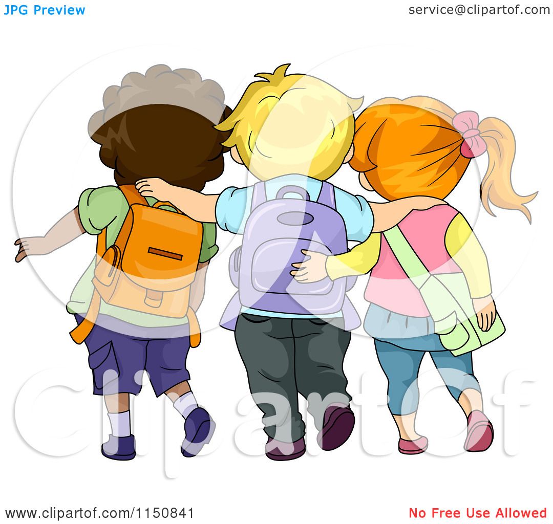 children walking clipart three each arms cartoon around rear vector royalty bnp studio illustration regarding notes