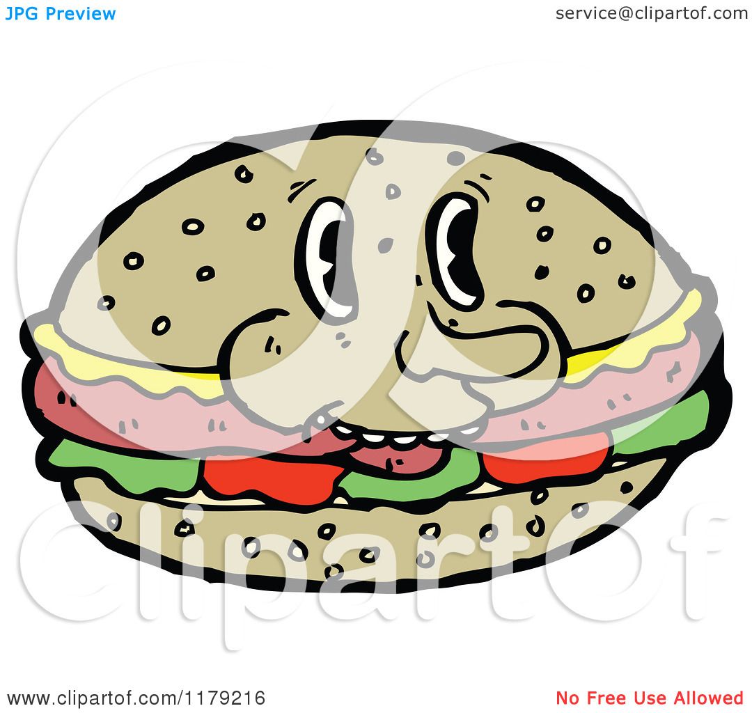 Cartoon Of A Sandwich On A Bun Royalty Free Vector