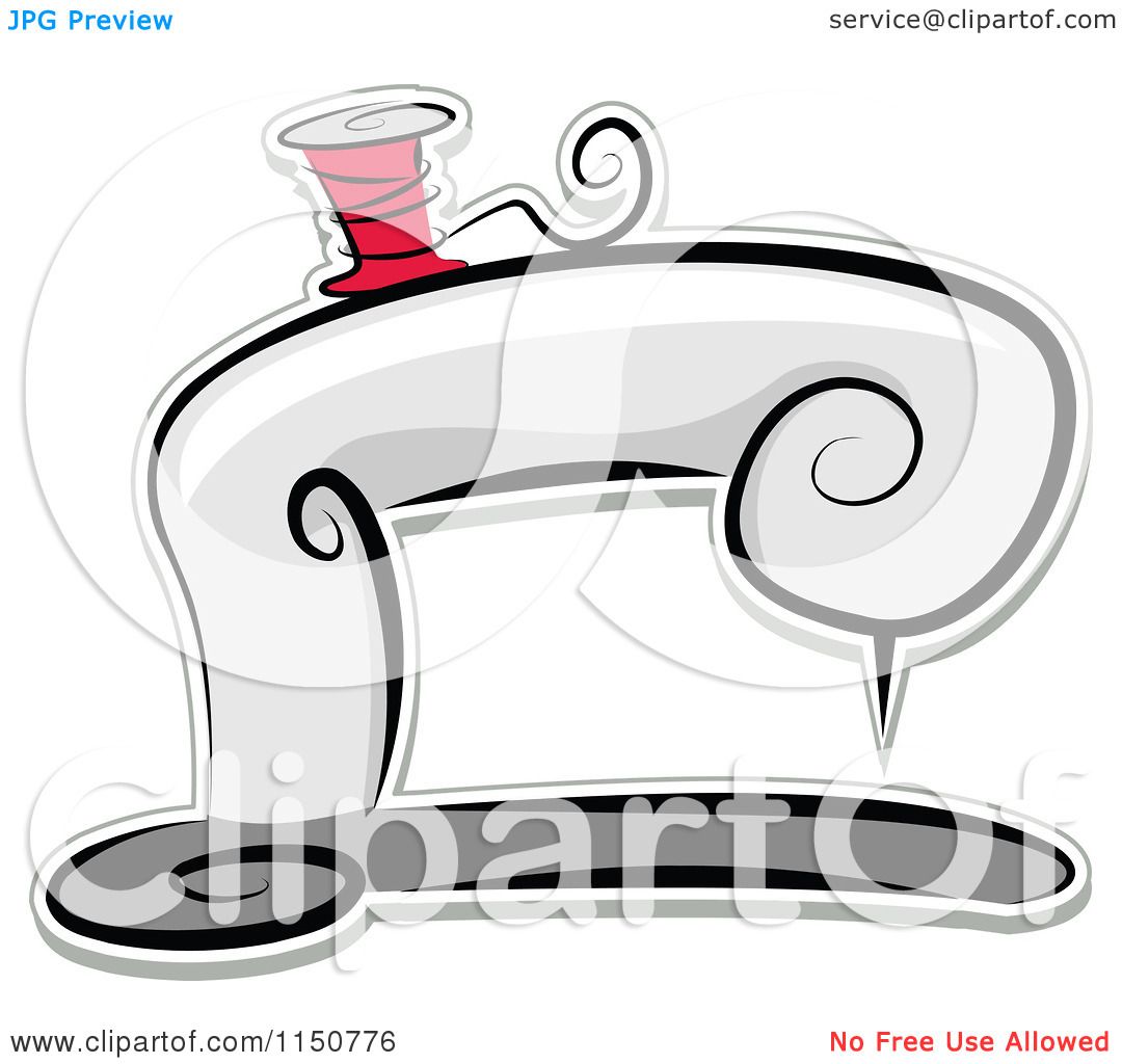 Cartoon of a Sewing Machine with Red Thread - Royalty Free Vector