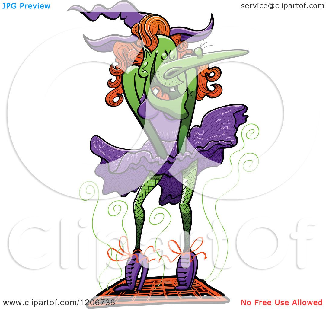Cartoon Of A Sexy Halloween Witch With Her Skirt Blowing Upwards