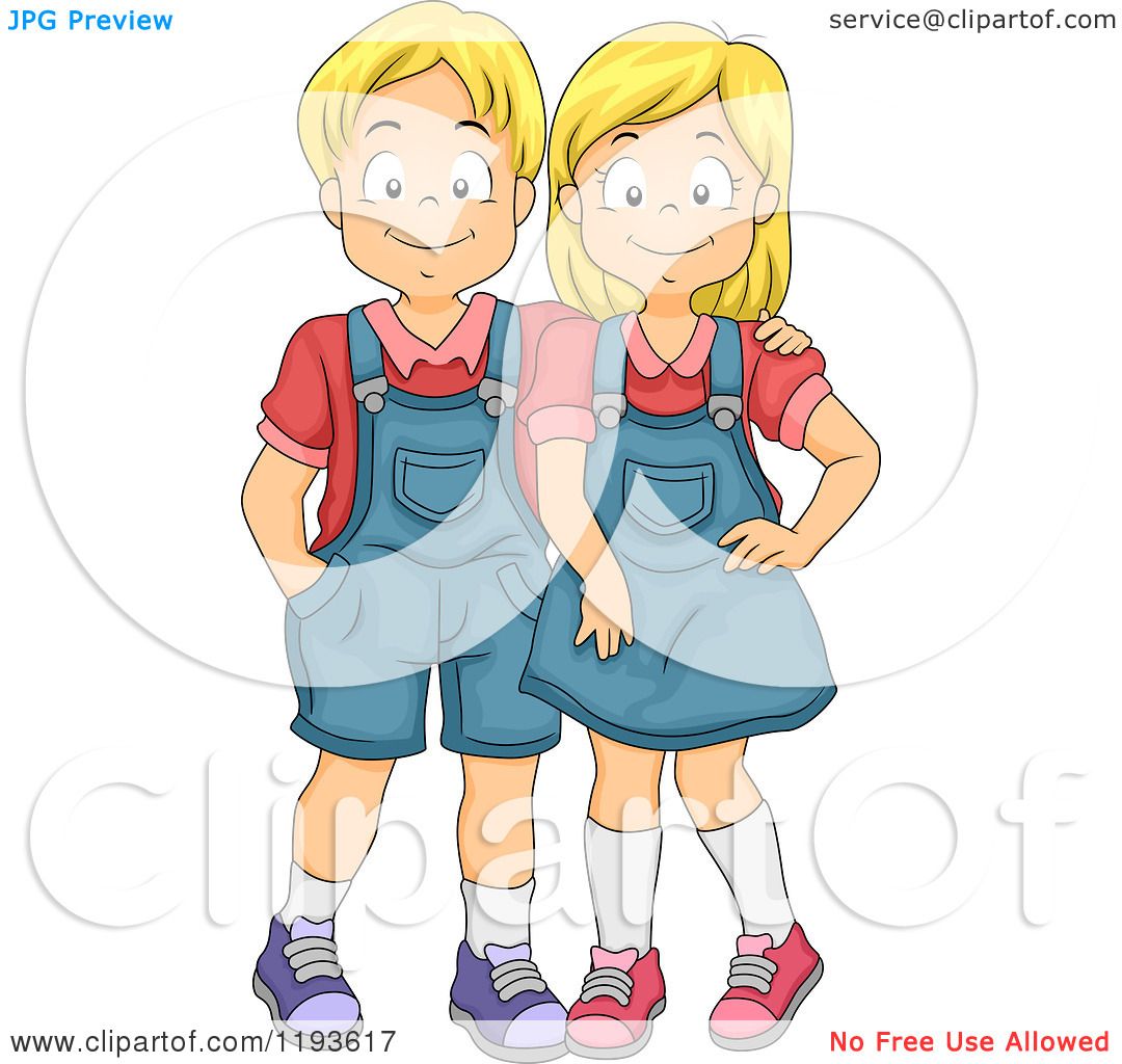 Cartoon Of A Twin Blond Brother And Sister Royalty Free Vector