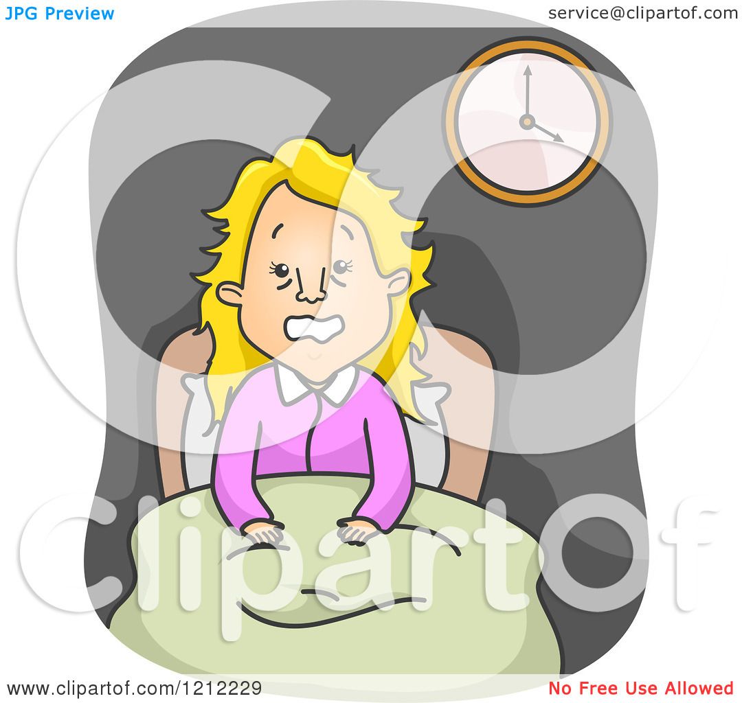 Cartoon of a Woman with Insomnia, Sitting up in Bed - Royalty Free ...