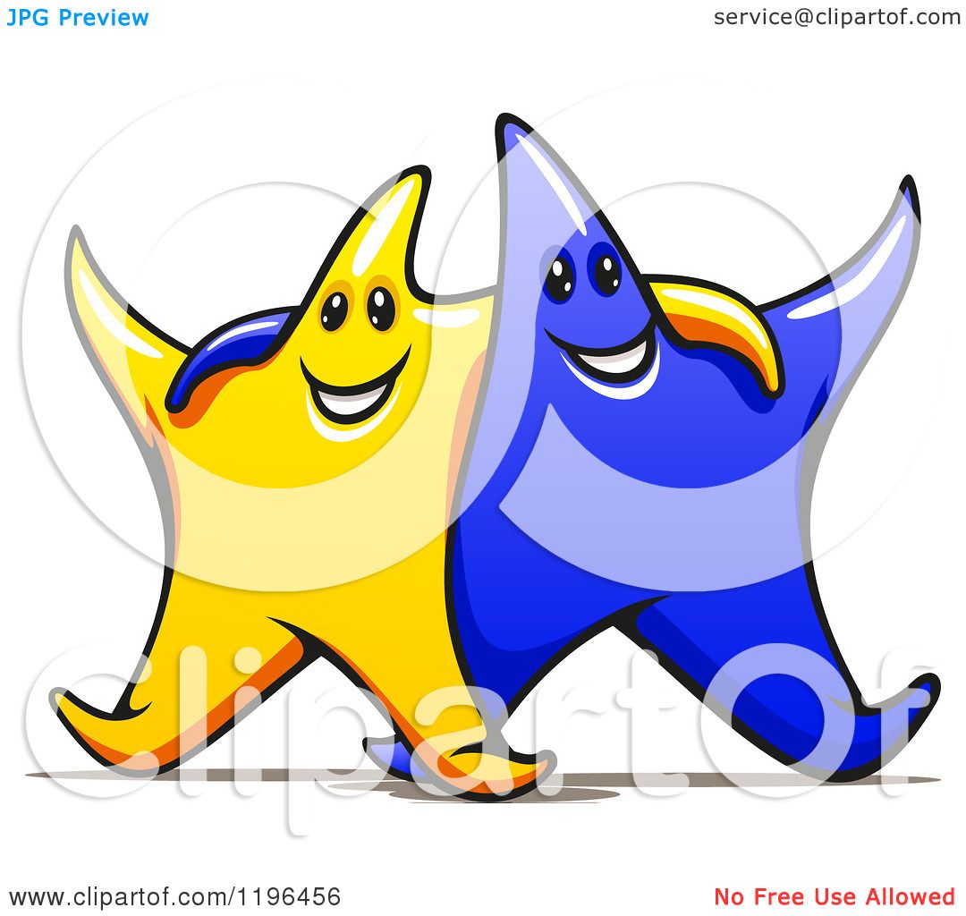 Cartoon-Of-Happy-Gold-And-Blue-Stars-Wit