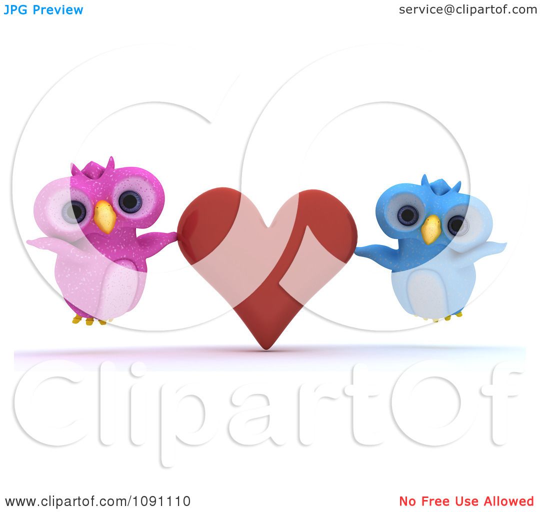 Clipart 3d Pink And Blue Owl Couple With A Red Valentine ...
