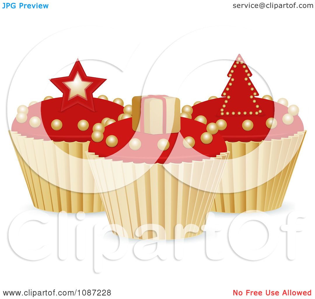 Clipart 3d Red And Gold Christmas Cupcakes With A Star ...