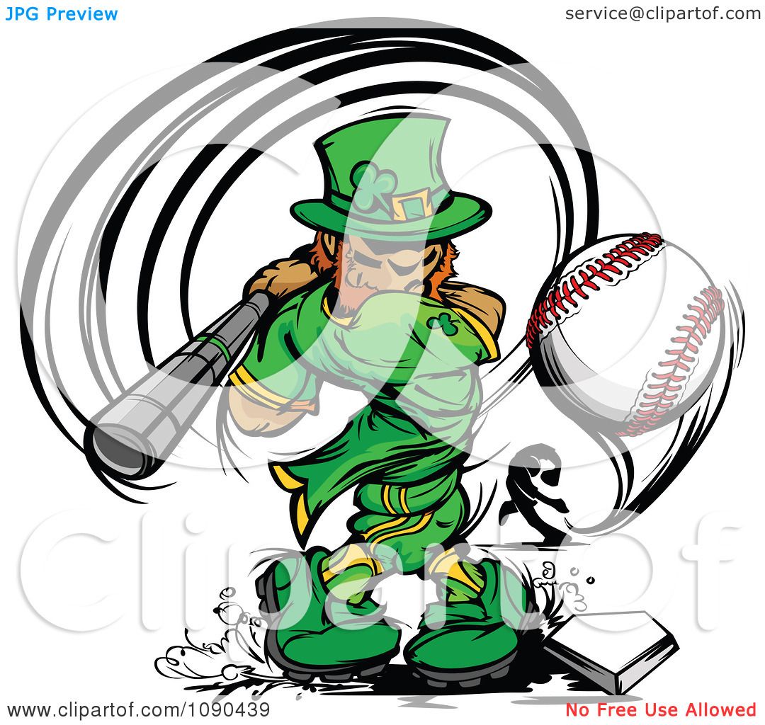 Clipart Baseball Leprechaun Mascot Batting Royalty Free