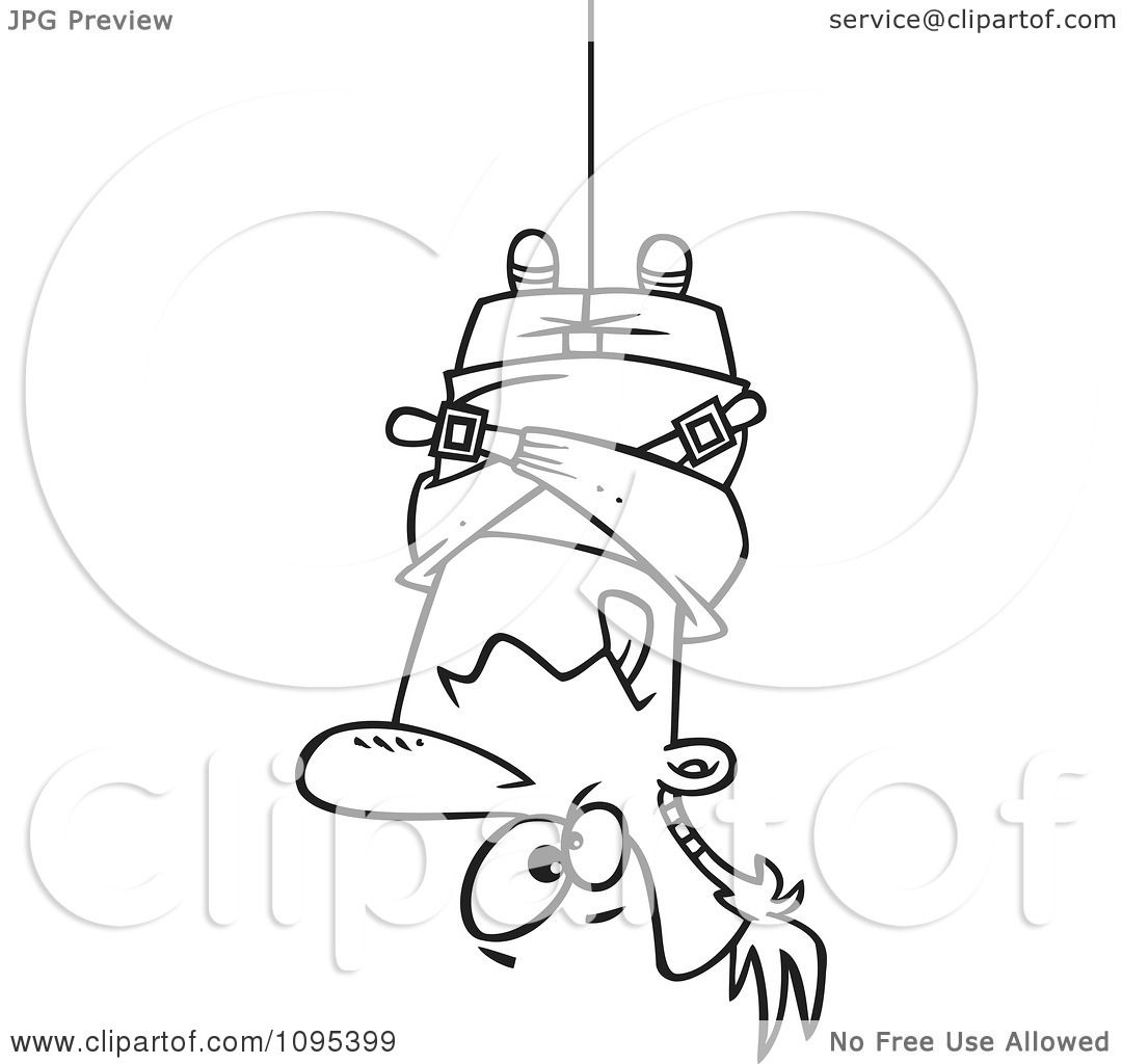 Clipart Black And White Outline Cartoon Man Hung Upside