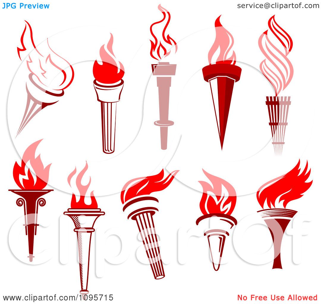Clipart Burning Red Torches - Royalty Free Vector Illustration by