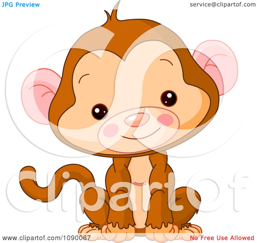 Clipart Cute Baby Monkey Sitting Upright And Smiling ...