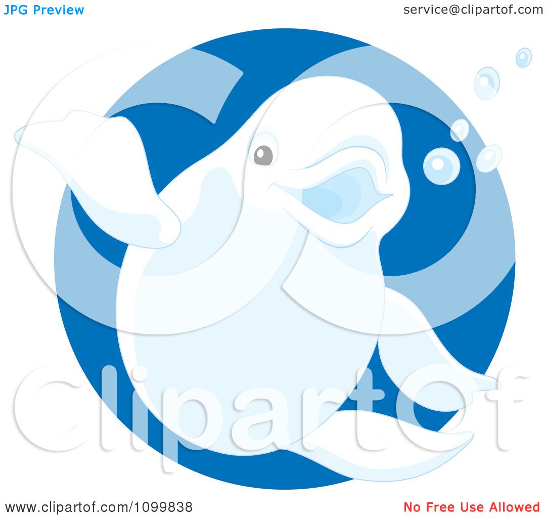 Clipart Cute Beluga Whale Waving And Smiling Over A Blue ...