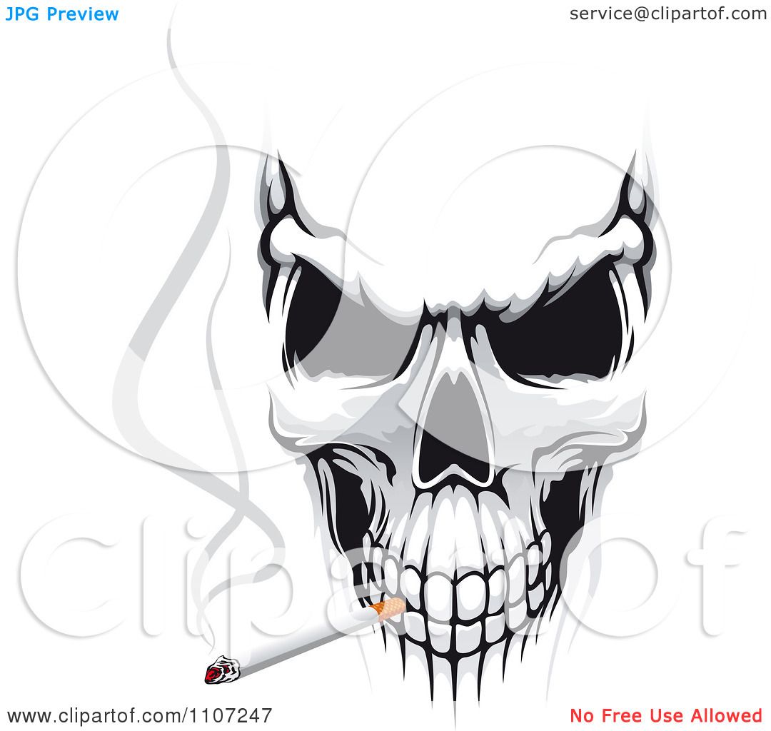 Clipart Evil Skull Smoking A Cigarette - Royalty Free Vector