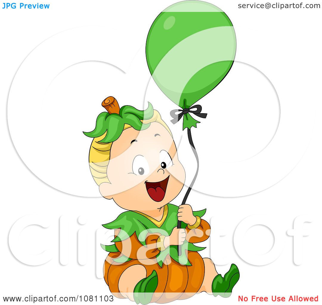 Clipart Halloween Baby In A Pumpkin Costume With A Balloon ...