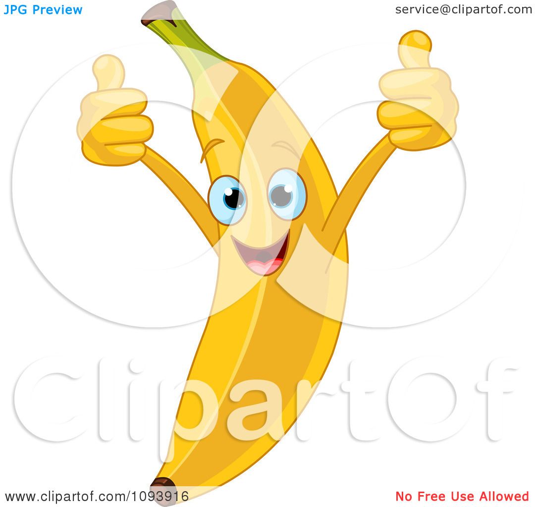 Clipart Happy Banana Character Holding Two Thumbs Up 