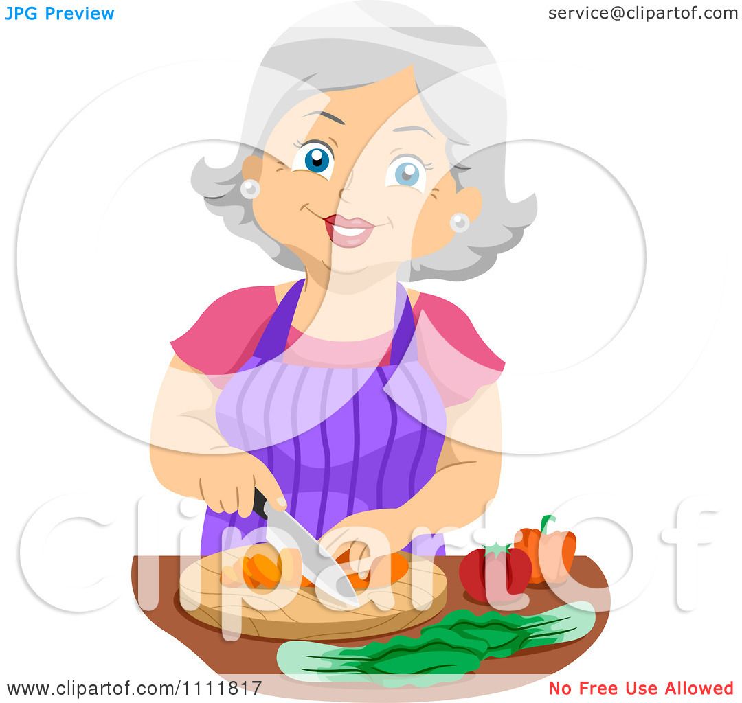 Clipart Happy Female Senior Citizen Chopping Veggies