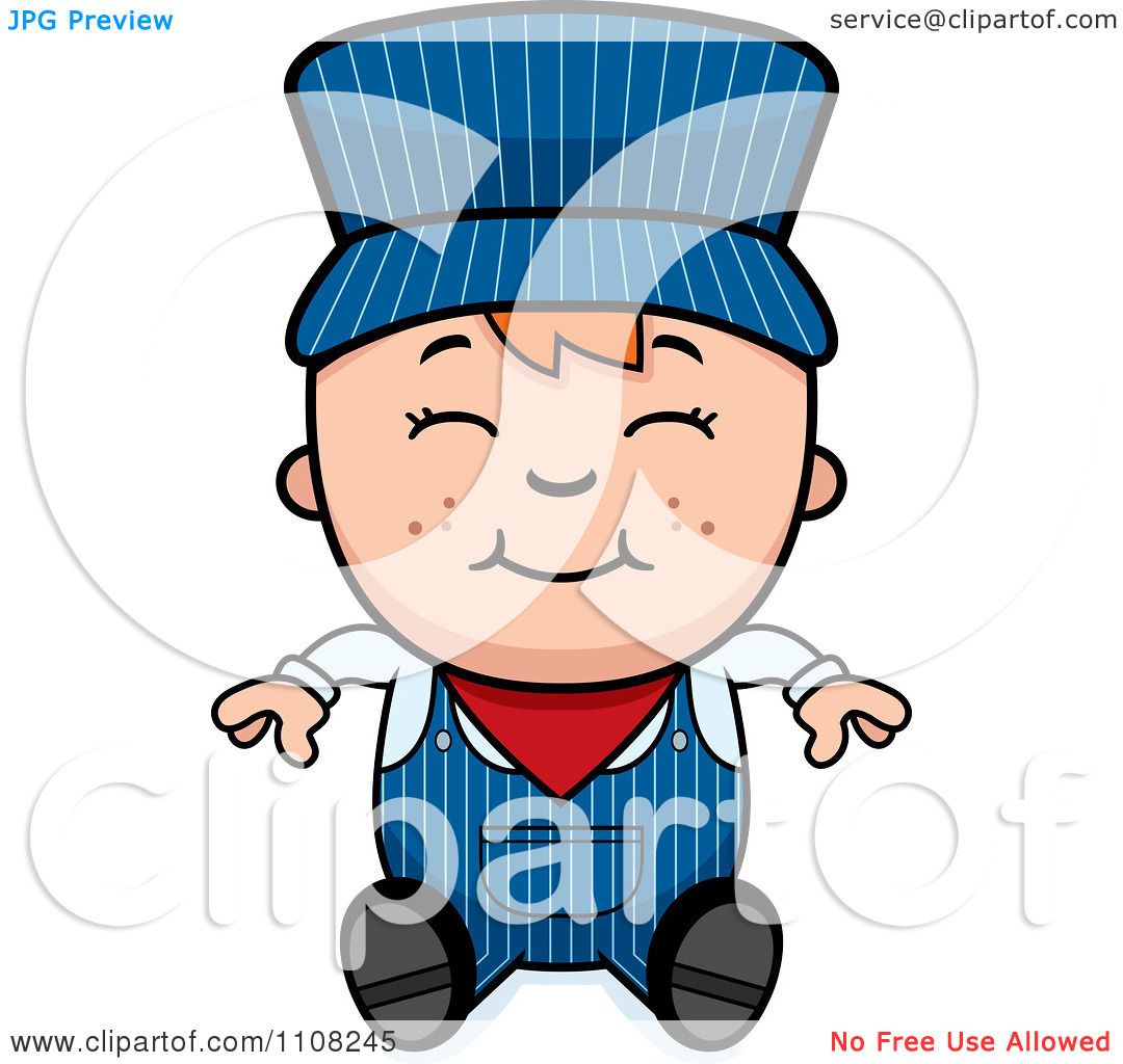 Clipart Happy Red Haired Train Engineer Boy Sitting - Royalty Free