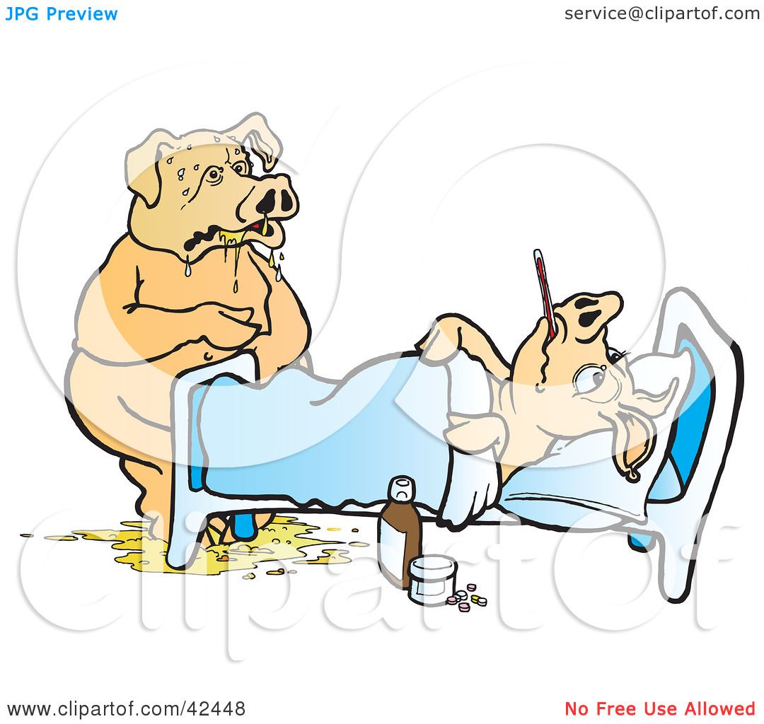 ... Illustration of a Sick Pig Puking At The Bed Side Of Another Ill Pig