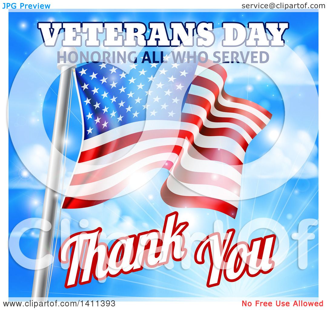 Clipart of a 3d Rippling American Flag with Veterans Day ...