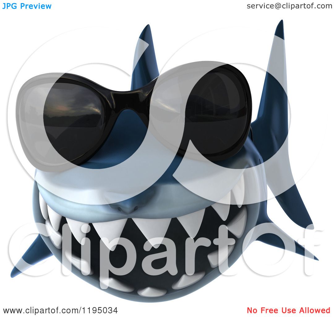 Clipart Of A 3d Shark Wearing Sunglasses Royalty Free Cgi