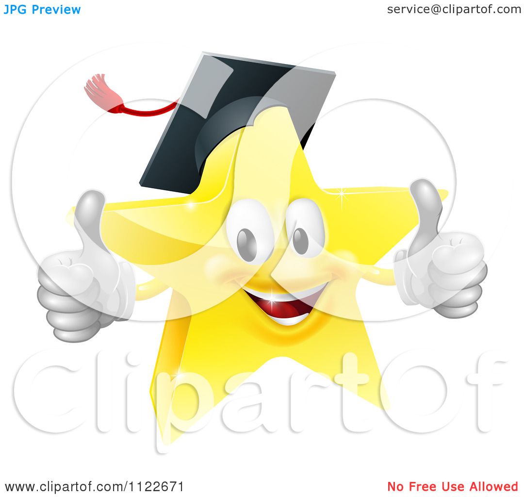 Clipart Of A 3d Star Graduate Mascot Holding Two Thumbs Up 