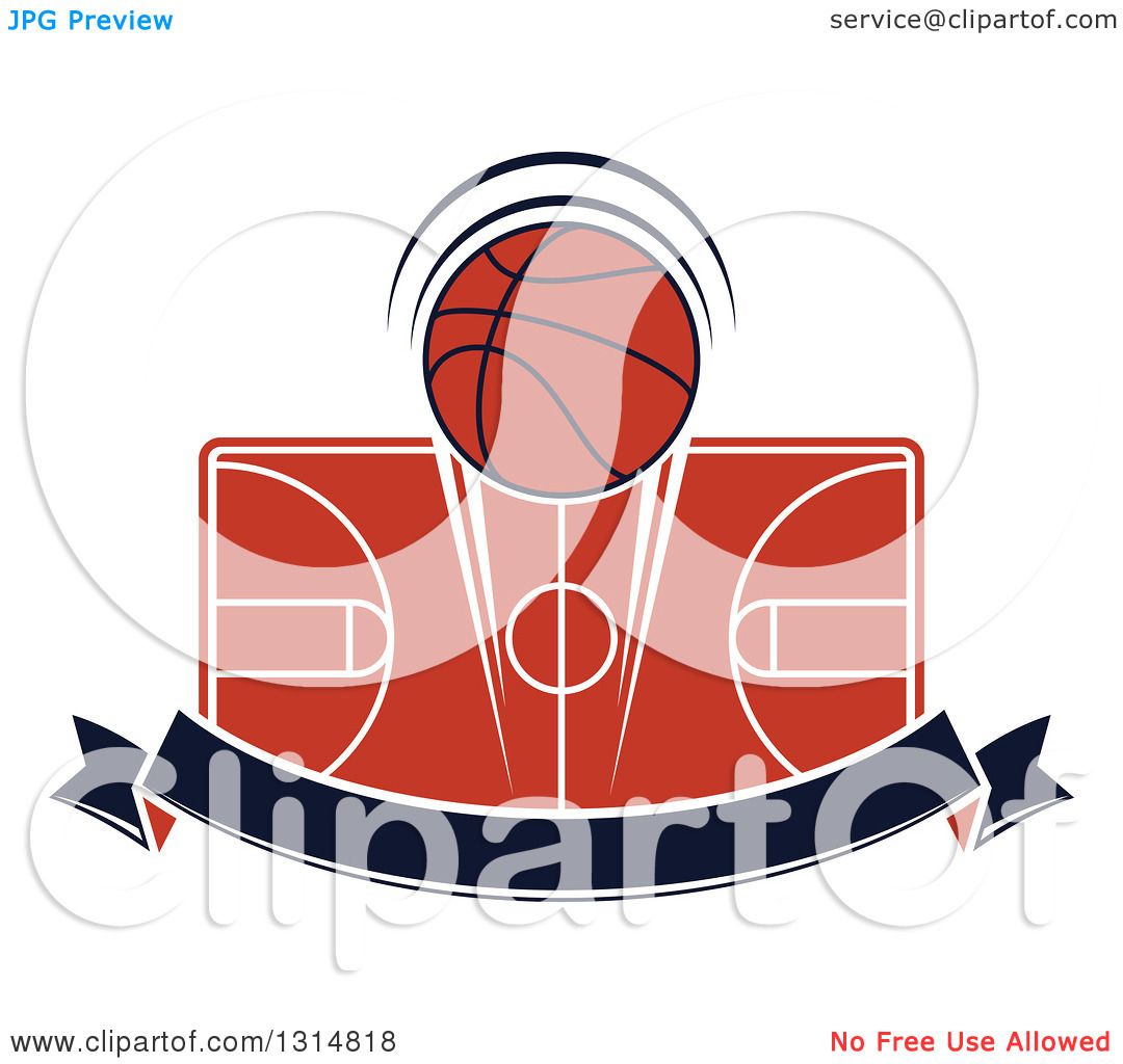Clipart of a Basketball over a Court and Blank Navy Blue ...