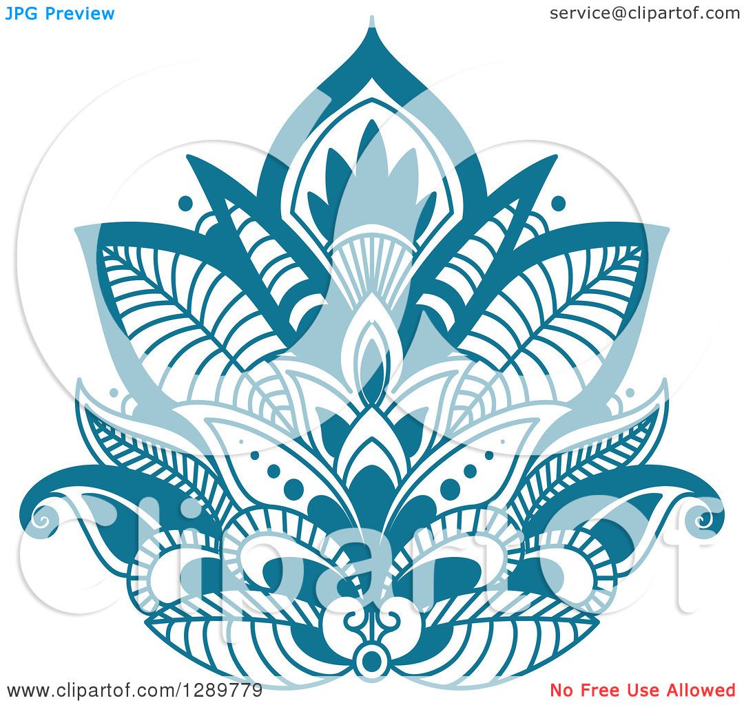 Clipart of a Beautiful Teal Henna Lotus Flower 4 - Royalty ...