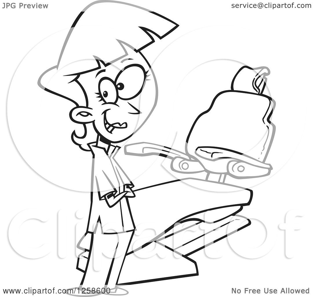 Clipart of a Black and White Cartoon Female Dentist by a