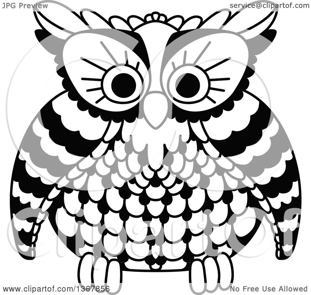 Clipart of a Black and White Owl - Royalty Free Vector ...