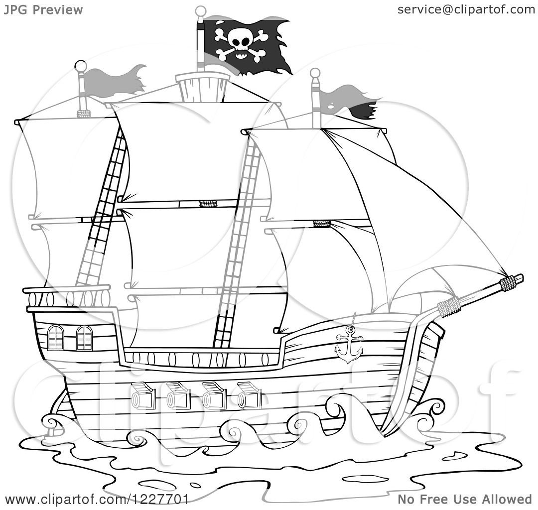 pirate ship clipart black and white - photo #47