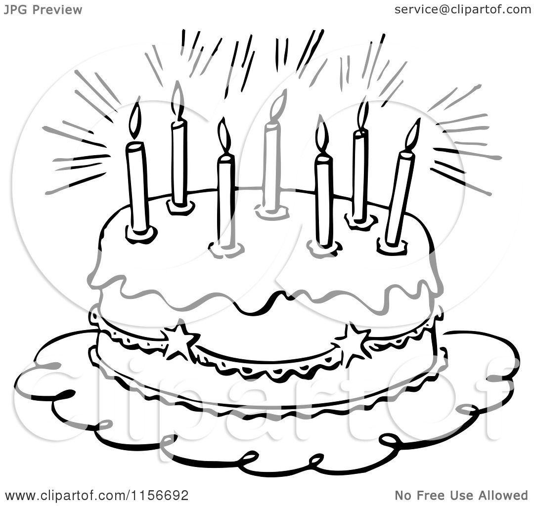 Clipart of a Black and White Retro Birthday Cake and ...
